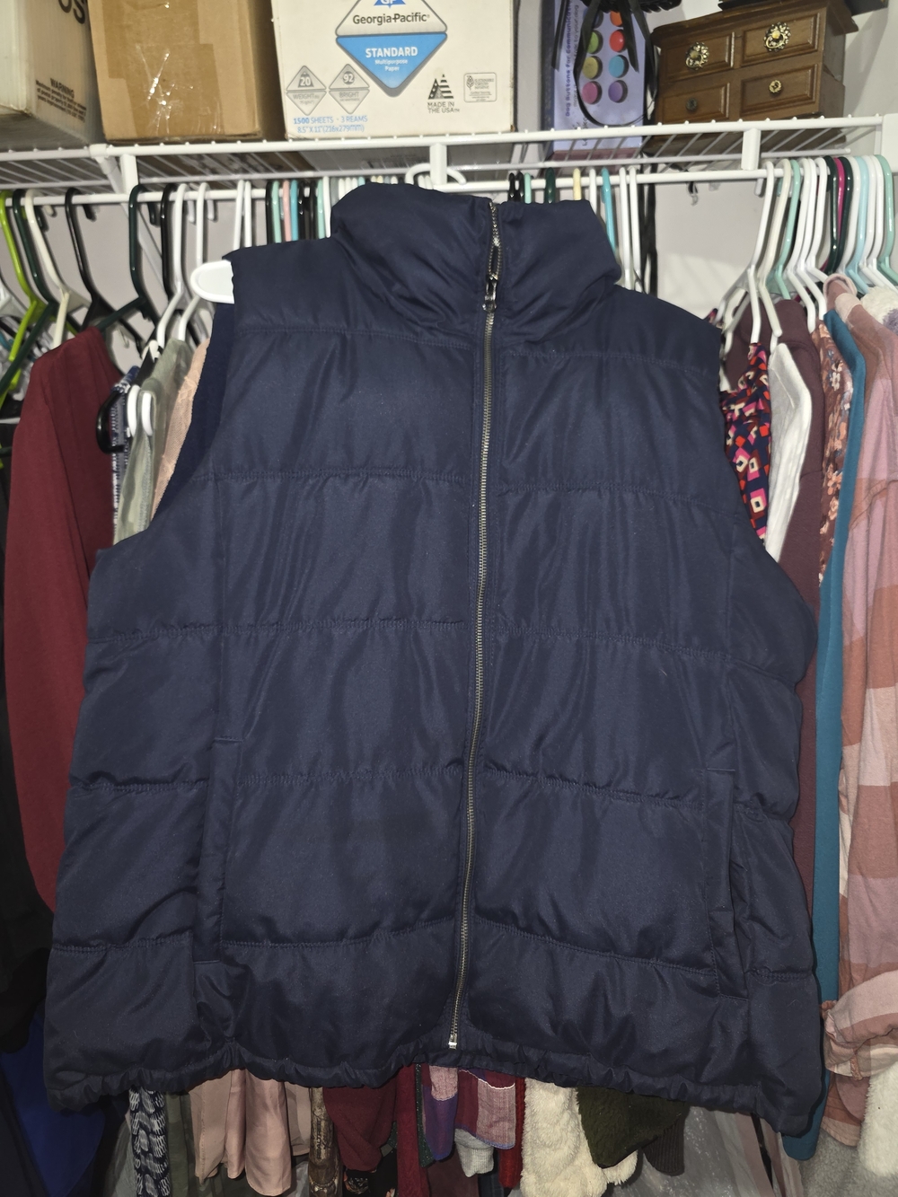 Old Navy Navy Quilted Puffer Vest with Stand Collar